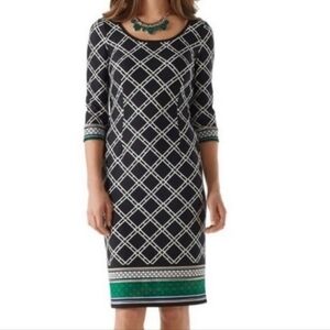 White House Black Market Argyle Black Print Dress